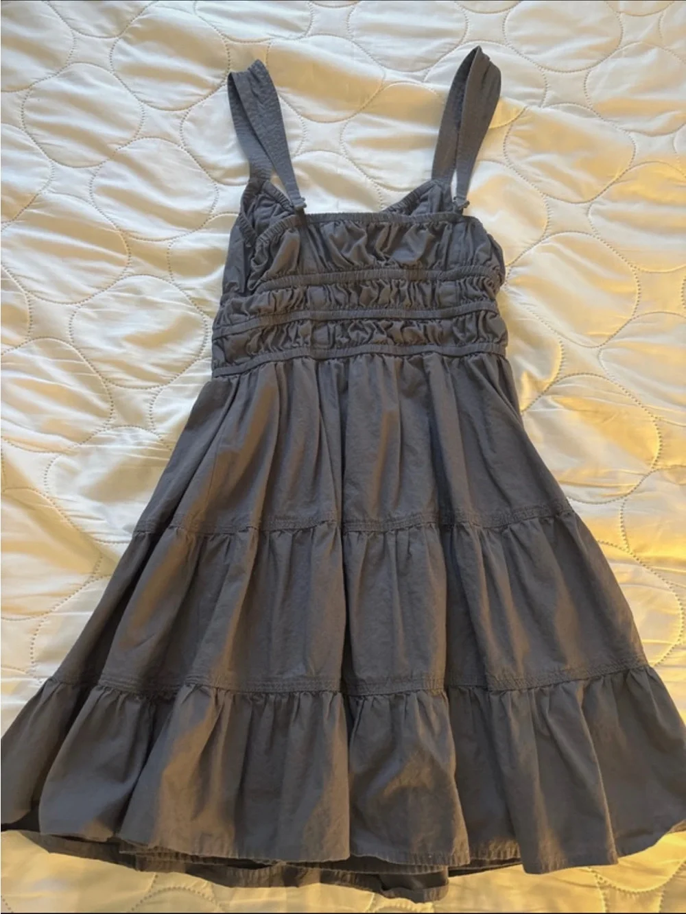 Aritzia Charcoal Smocked Tiered Mini Dress